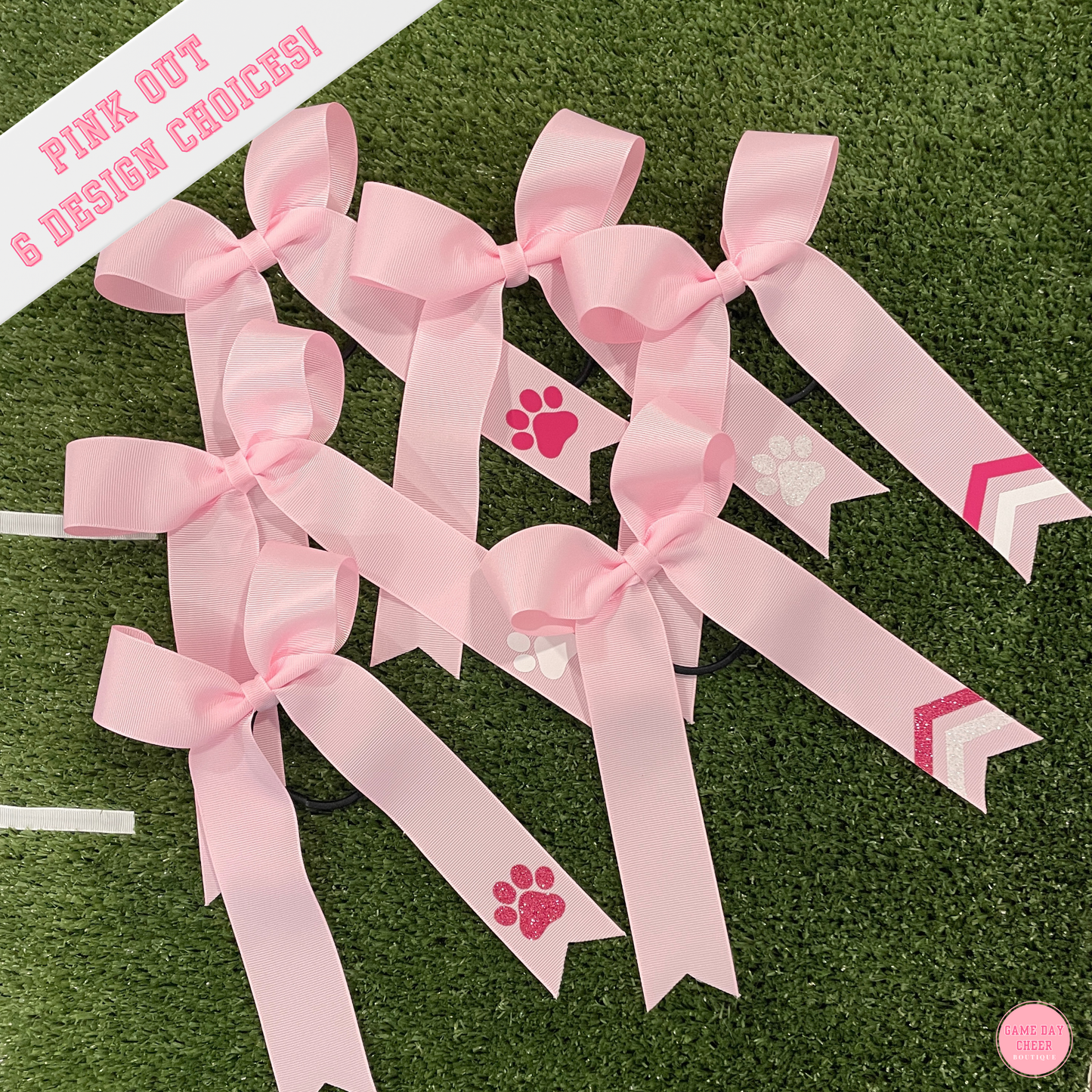 Pink Cheer Bow: Long Tail Ribbon Bow, Paw & Chevron - October Game Day