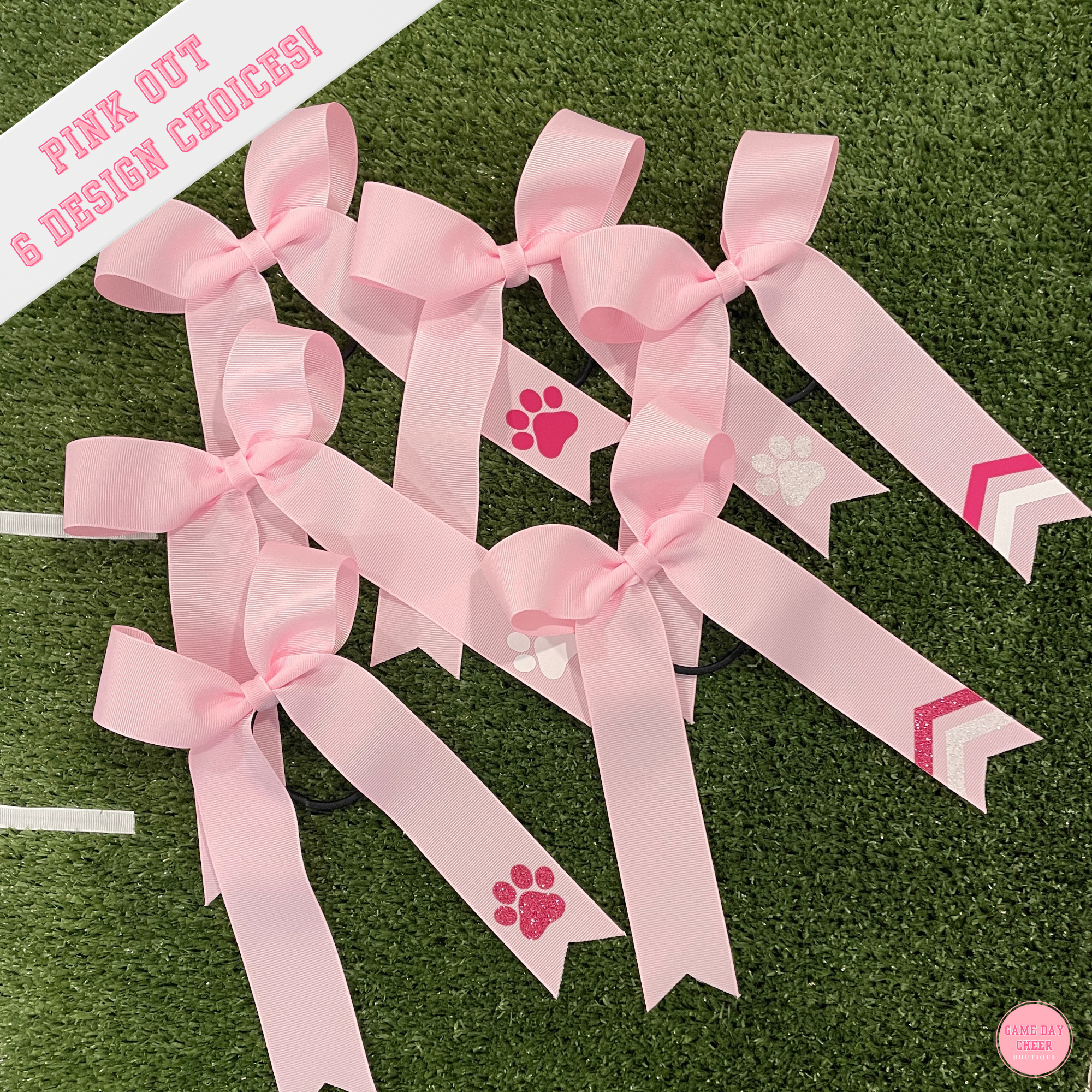 Pink Cheer Bow: Long Tail Ribbon Bow, Paw & Chevron - October Game Day