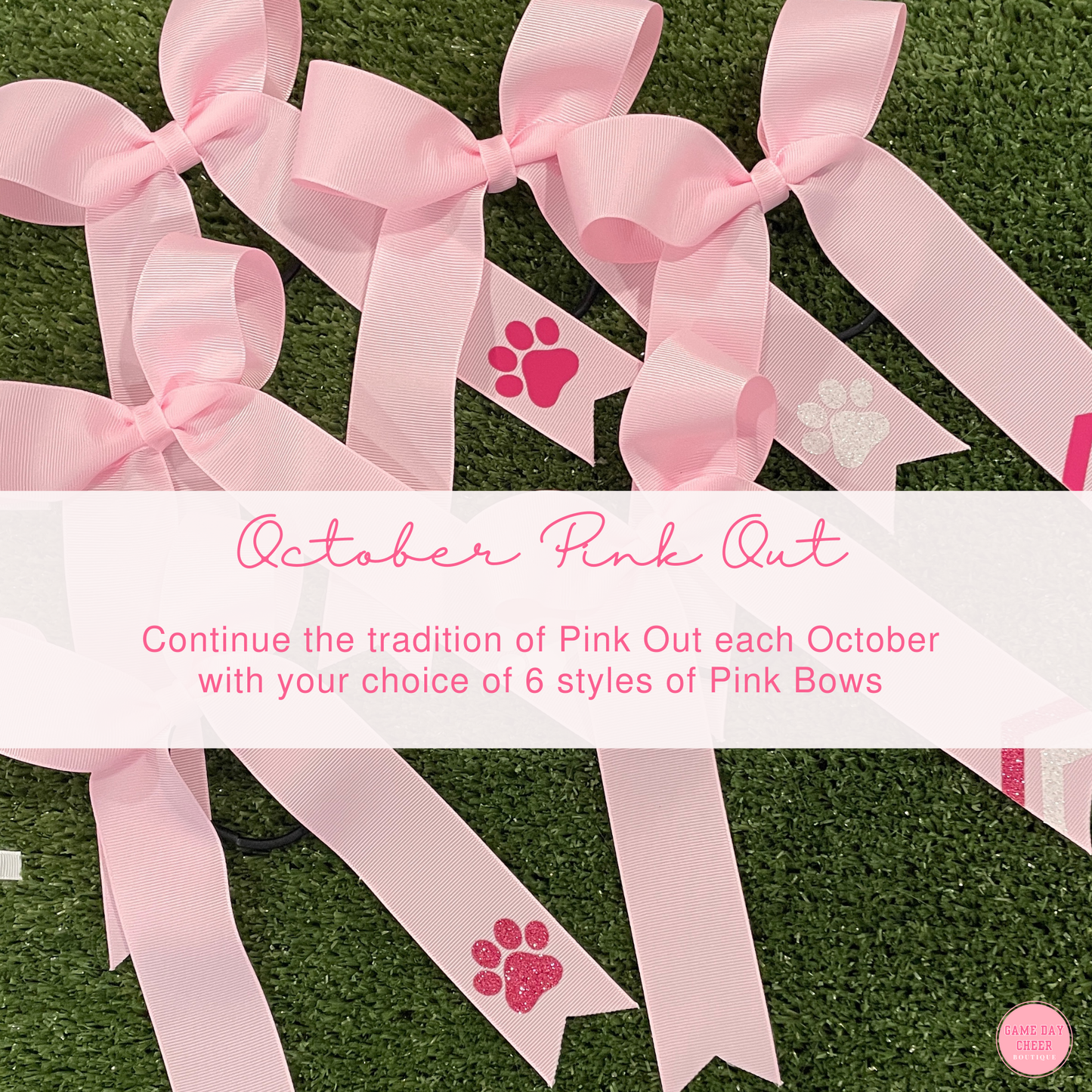 Pink Cheer Bow: Long Tail Ribbon Bow, Paw & Chevron - October Game Day
