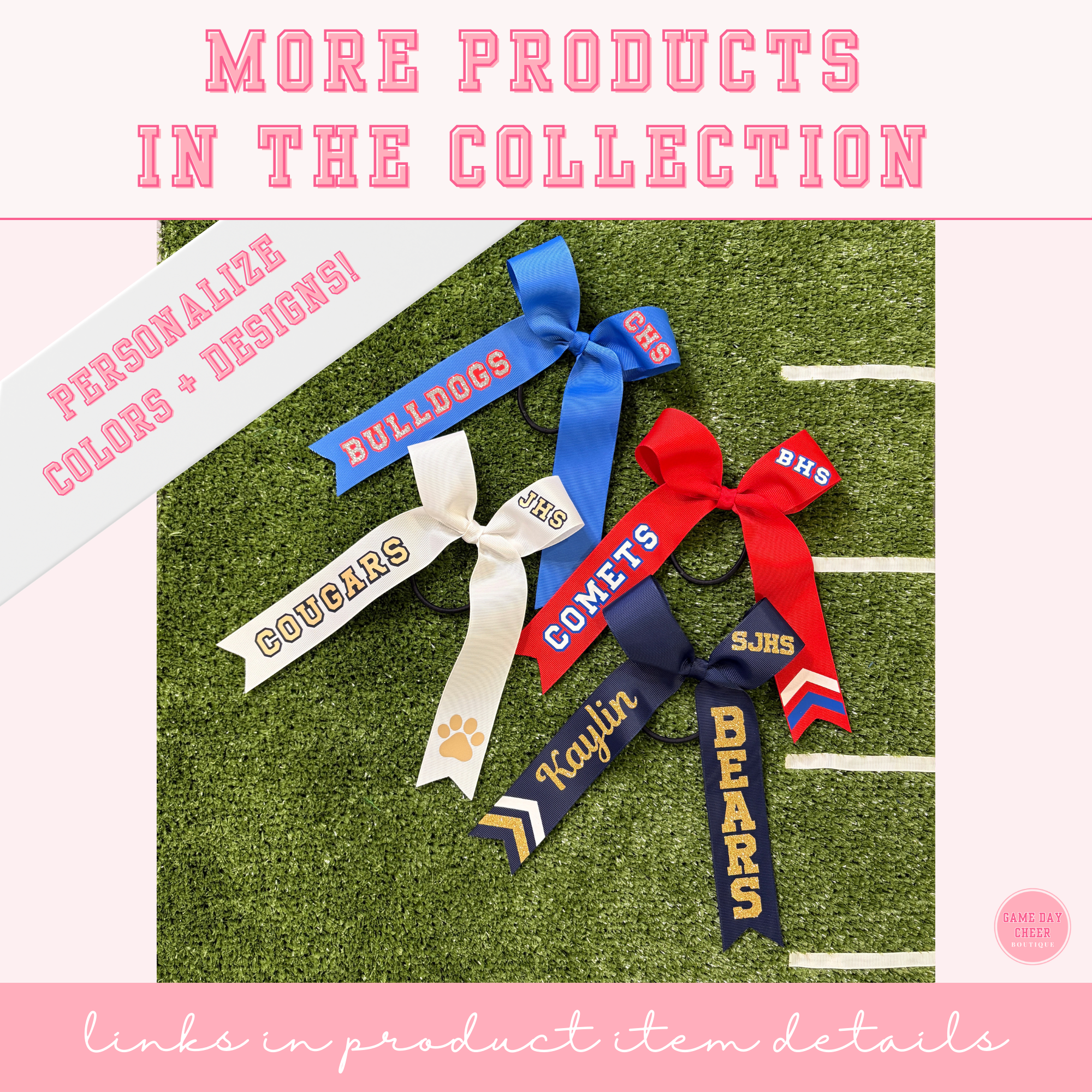 Pink Cheer Bow: Long Tail Ribbon Bow, Paw & Chevron - October Game Day
