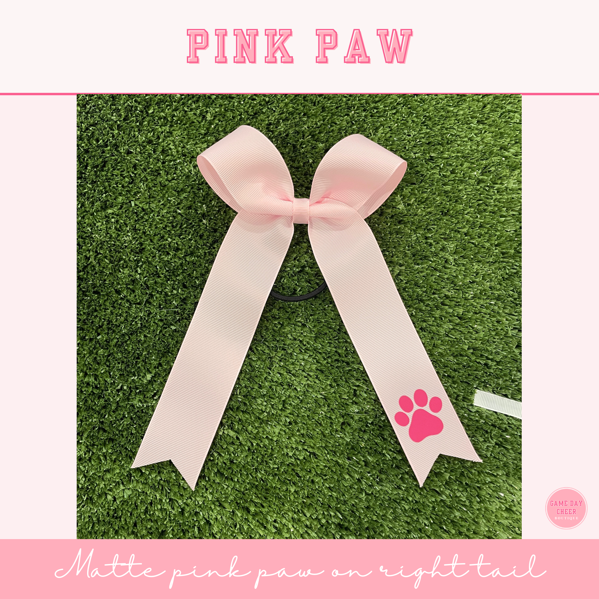 Pink Cheer Bow: Long Tail Ribbon Bow, Paw & Chevron - October Game Day