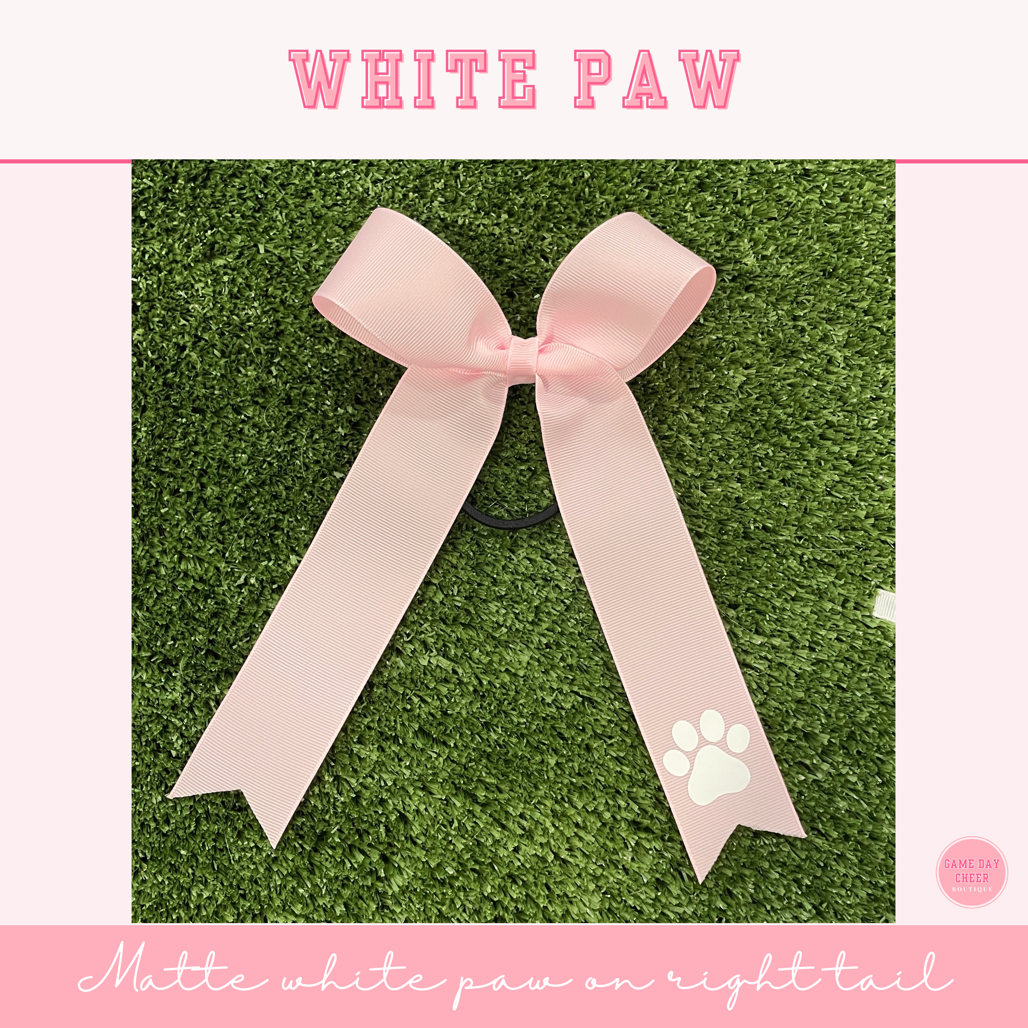 Pink Cheer Bow: Long Tail Ribbon Bow, Paw & Chevron - October Game Day