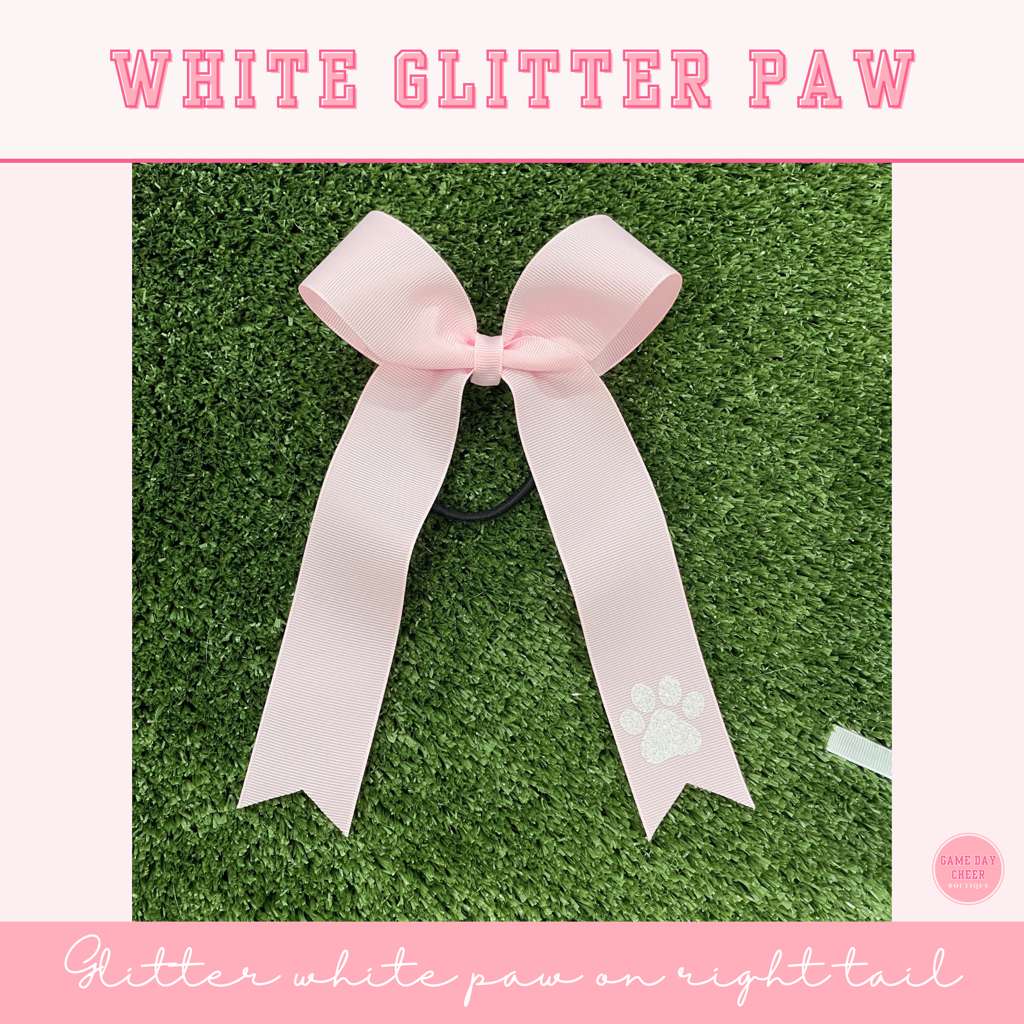 Pink Cheer Bow: Long Tail Ribbon Bow, Paw & Chevron - October Game Day