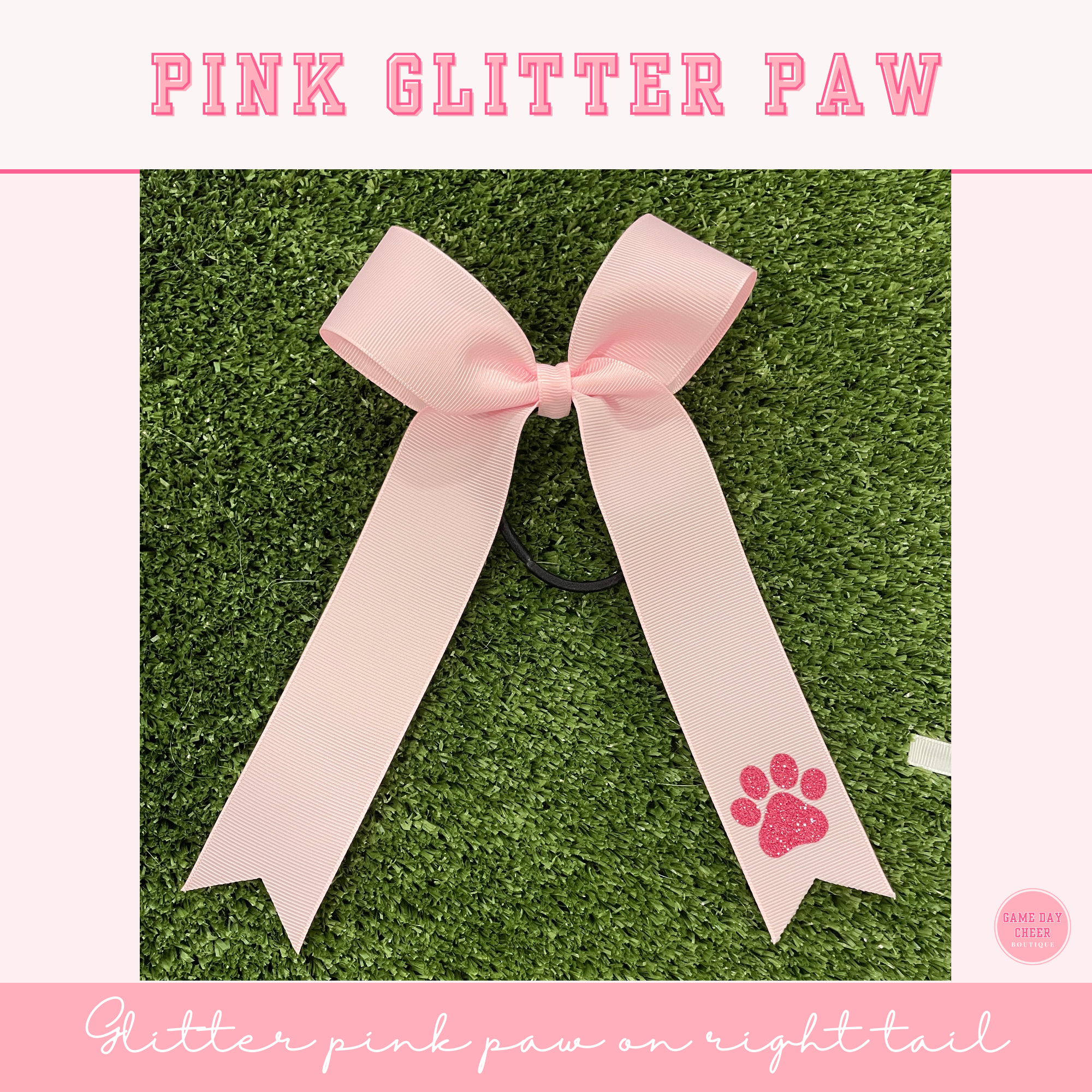 Pink Cheer Bow: Long Tail Ribbon Bow, Paw & Chevron - October Game Day