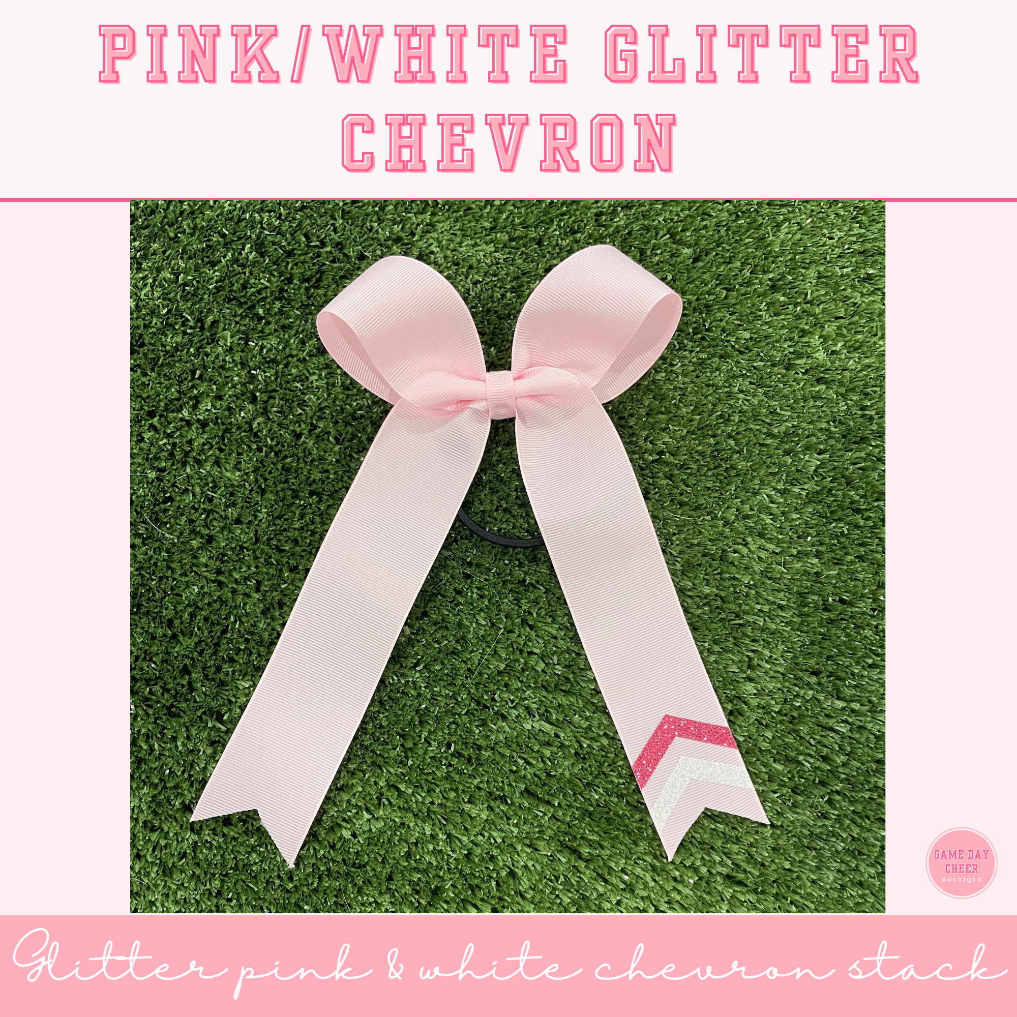 Pink Cheer Bow: Long Tail Ribbon Bow, Paw & Chevron - October Game Day